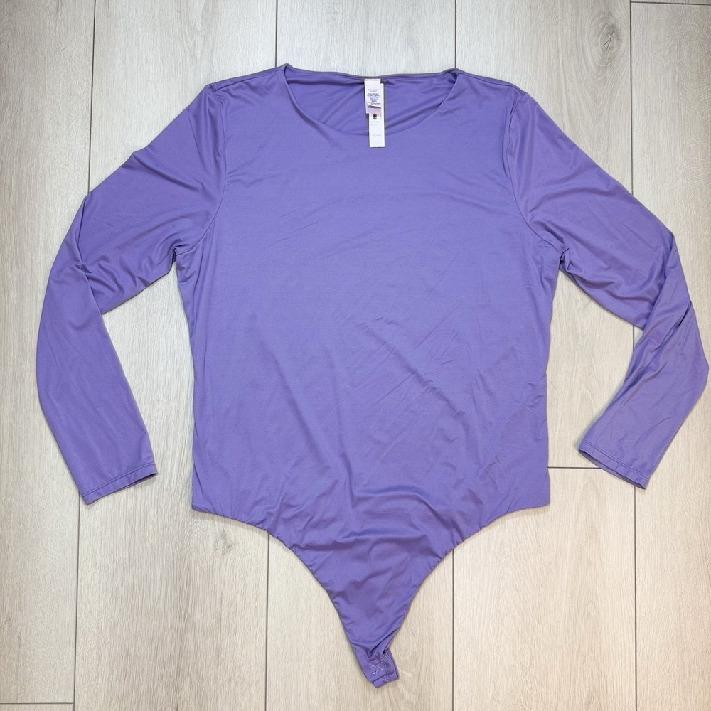 Victoria's Secret Womens Size XXL Purple V Logo Thong Bodysuit Stretch NWT Top